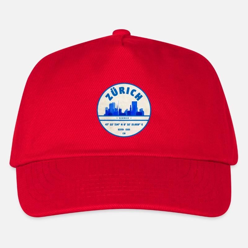 Zürich Skyline Blau Stempel - Kinder Basecap - Rot