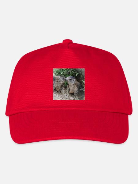 Murmeltiere 5 verschmust. Alpen Liebe und Geschenk - Kinder Basecap - Rot