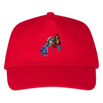 Niedliche Meerjungfrau und lustiger Delfin - Kinder Basecap - Rot - Vorne