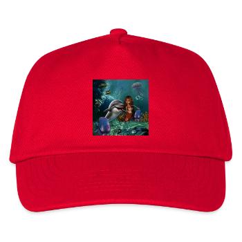 Niedliche Meerjungfrau und lustiger Delfin - Kinder Basecap - Rot - Vorne