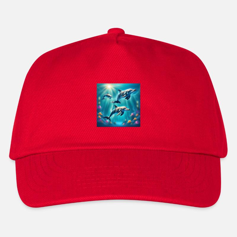 Dolphin poster, dolphins, seabed - Kids’ Baseball Cap - red
