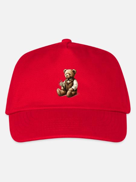 Vintage-Teddy mit Blumen: Ein Hauch von Nostalgie - Kinder Basecap - Rot