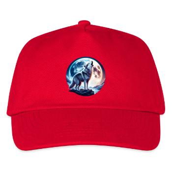 Wolf heult den Vollmond an - Kinder Basecap - Rot - Vorne