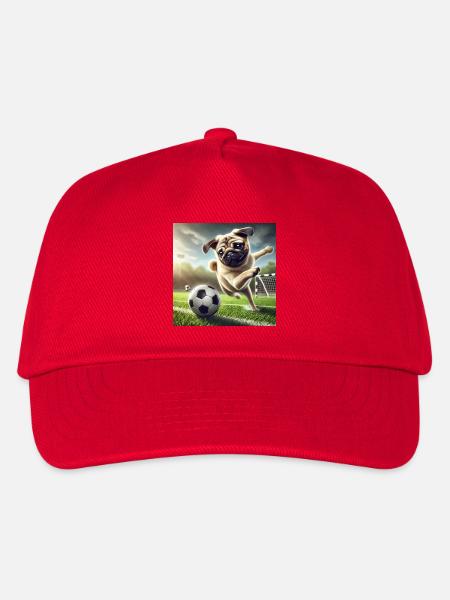 Verspielter Hund beim Fußballspiel - Kinder Basecap - Rot