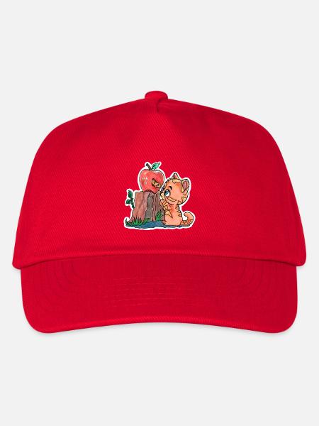 Kleines Kätzchen und der Wurm im Apfel - Kinder Basecap - Rot