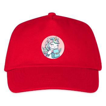 Einhorn Pastell Unicorn mit Schulranzen - Kinder Basecap - Rot - Vorne