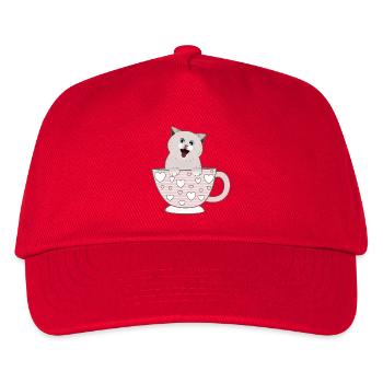 süße Katzentasse - Kinder Basecap - Rot - Vorne