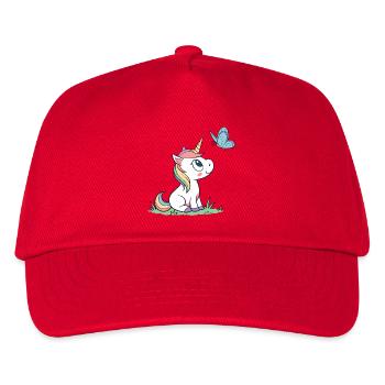 Süßes neugieriges Baby Einhorn und Schmetterling Magazin v01 - Kinder Basecap - Rot - Vorne