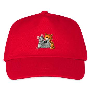 Cute cat and mouse couple in newspaper layout - Kids’ Baseball Cap - red - Front