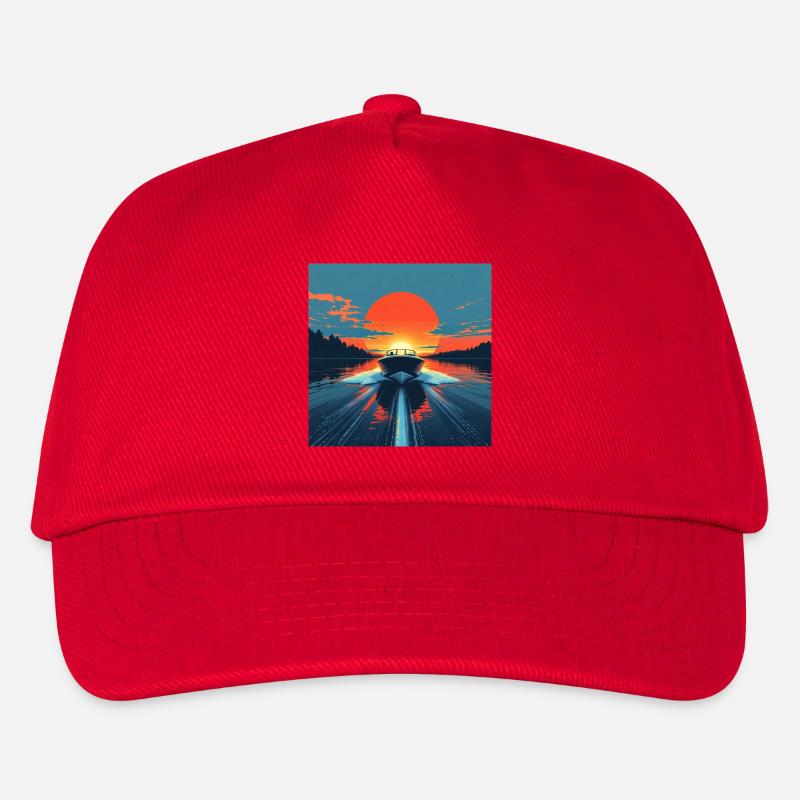 Boot im Sonnenuntergang - Kinder Basecap - Rot