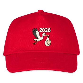 Storch mit Findelkind im Schnabel 2026 - Kinder Basecap - Rot - Vorne