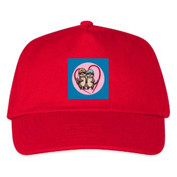 Zwei Fischotter mit Basecap Kumpels und Freunde - Kinder Basecap - Rot - Vorne