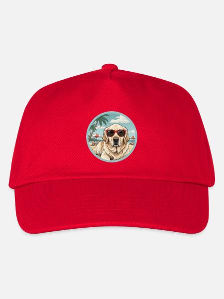 Strandwelpe mit roter Sonnenbrille Golden Retriever - Kinder Basecap - Rot