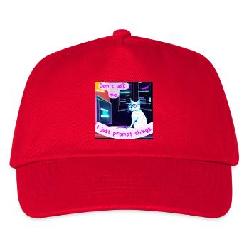 Frag mich nicht, ich fordere nur Dinge auf – Grumpy AI Cat - Kinder Basecap - Rot - Vorne
