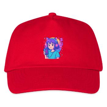 Vaporwave Neko Girl – Retro Anime Aesthetic - Kinder Basecap - Rot - Vorne