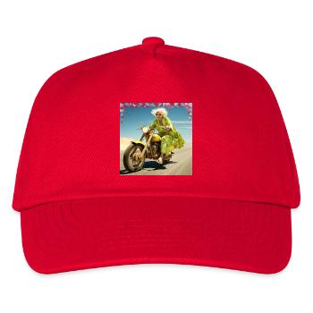 Oma auf Motorrad im Wüstensand Lebensfreude Alter - Kinder Basecap - Rot - Vorne