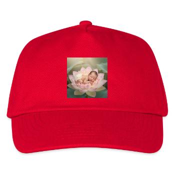 Windel-Baby schläft auf geöffneter Lotusblüte  - Kinder Basecap - Rot - Vorne