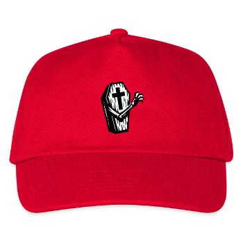 Halloween Sarg | Kreuzsarg mit Knochenhand - Kinder Basecap - Rot - Vorne