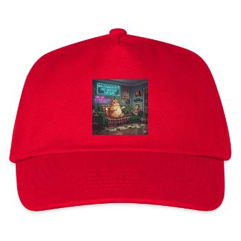 Chill Cat On Neon Plaid - Kids’ Baseball Cap - red - Front