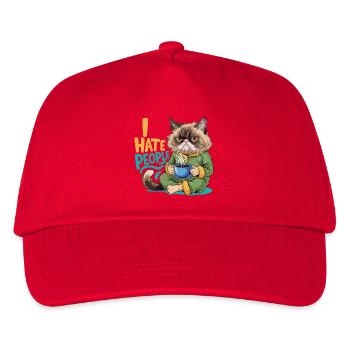Katze Kaffee Morgenmuffel Lustig Introvertiert - Kinder Basecap - Rot - Vorne