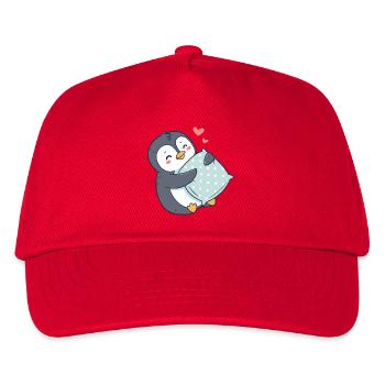 Kuscheliger Pinguin und Polka Dot Kissen - Kinder Basecap - Rot - Vorne