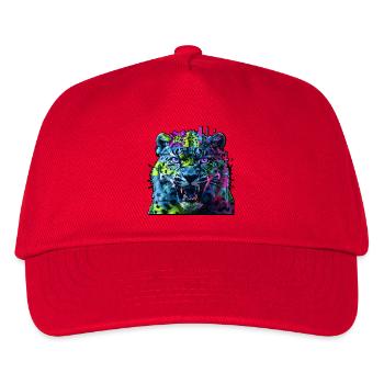Techno Neon Leopard – Glitchcore Art - Kinder Basecap - Rot - Vorne