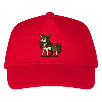 Wikinger-Krieger-Einhorn mit Bart und nordischem Zeichen - Kinder Basecap - Rot - Vorne