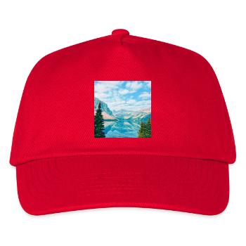 Sky blue mountain lake reflection - Kids’ Baseball Cap - red - Front
