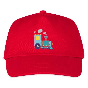 Bunte Spielzeug-Dampflok-Illustration - Kinder Basecap - Rot - Vorne