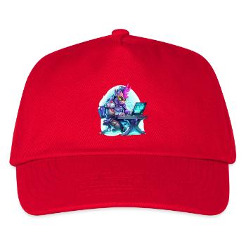 Cyberunicorn am Laptop - Kinder Basecap - Rot - Vorne