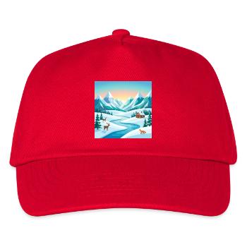 Alpenwinter-Szenerie mit Hirsch & Hütte - Kinder Basecap - Rot - Vorne