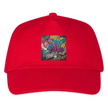 Bunte Graffiti auf Steinwand - Kinder Basecap - Rot - Vorne