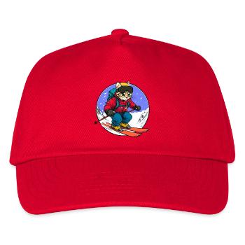 Katzen Ski - Kinder Basecap - Rot - Vorne