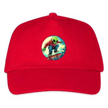 Skater Alien / Skateboarder - Kinder Basecap - Rot - Vorne
