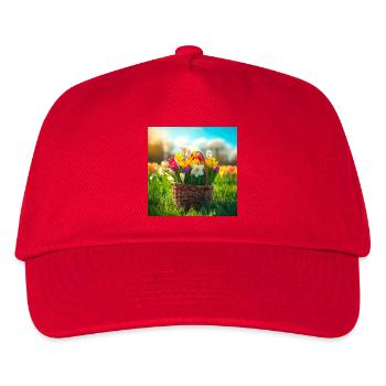 Tulpen in einem bunten Korb - Kinder Basecap - Rot - Vorne