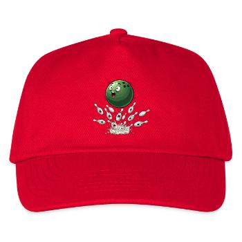 Grüne Bowlingkugel trifft Pins - Kinder Basecap - Rot - Vorne