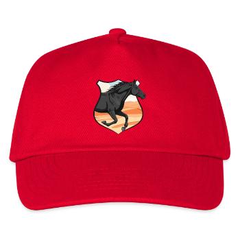 A galloping Abaga horse, a crest and a desert - Kids’ Baseball Cap - red - Front