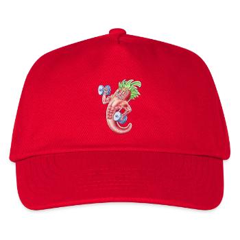 Muscular Chilli Cartoon Pepper Lifting Weights - Kids’ Baseball Cap - red - Front