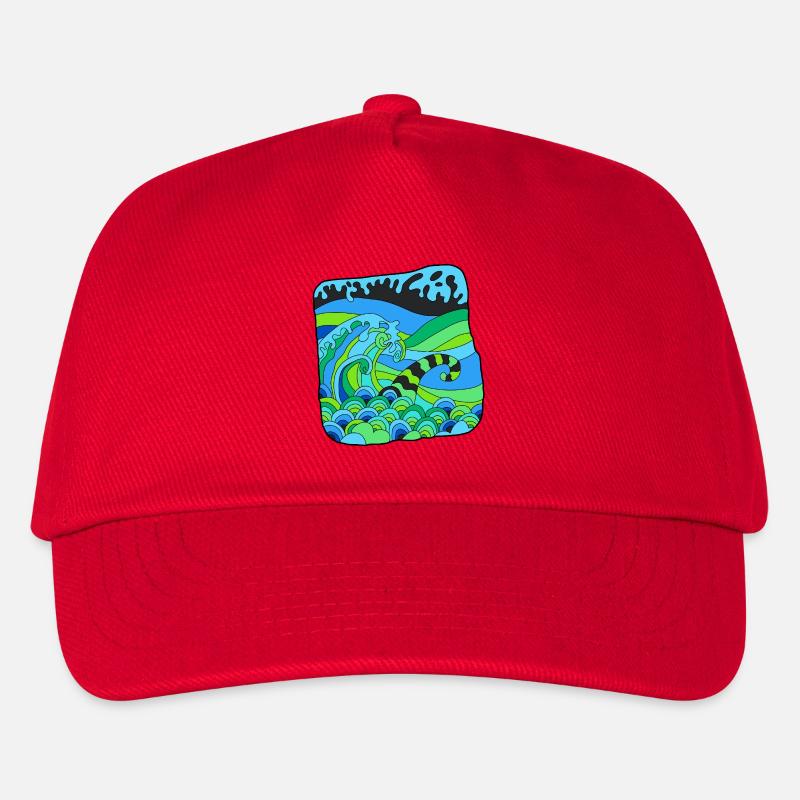 Green Deco Waves - Kinder Basecap - Rot
