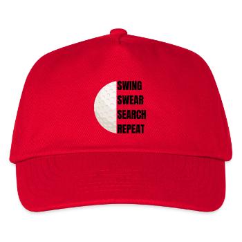 Swing Swear Search Repeat - Golfslogan - Kinder Basecap - Rot - Vorne