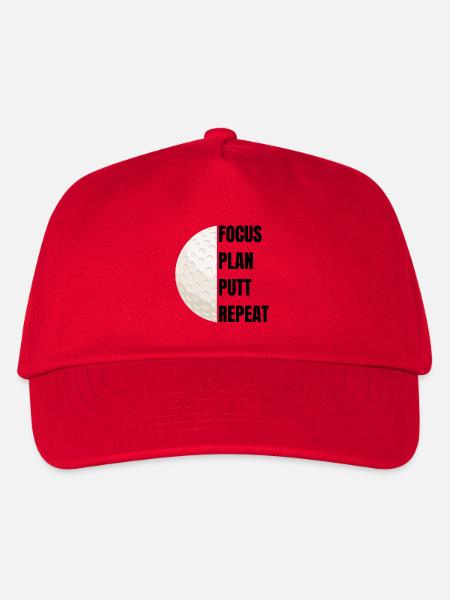 Focus Plan Putt Repeat – Golfslogan - Kinder Basecap - Rot