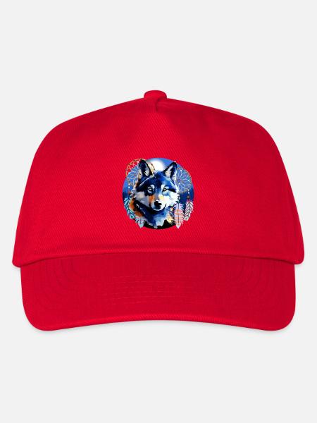 Wolf Spirit Traumfänger Native Mountain Design - Kinder Basecap - Rot