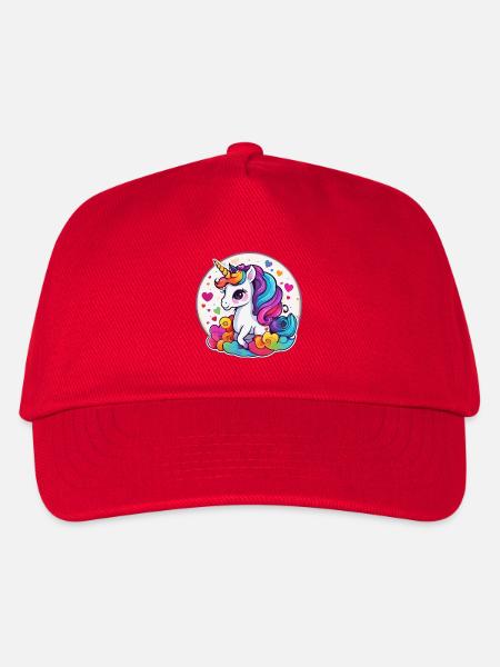 Rainbow Unicorn on Colorful Clouds - Kids’ Baseball Cap - red