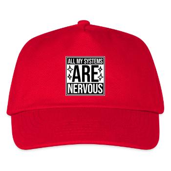 All My Systems Are Nervous Lustig Angst Nerd Logo - Kinder Basecap - Rot - Vorne