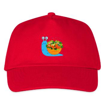 Schnecke mit großer Salatschüssel - Risographie - Kinder Basecap - Rot - Vorne