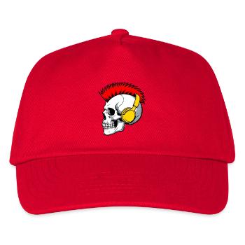 Punk skull with mohawk and headphones – Rocker Style - Kids’ Baseball Cap - red - Front