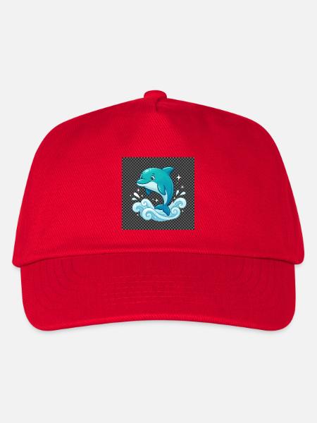Fröhlicher Delfin über Wellen - Kinder Basecap - Rot