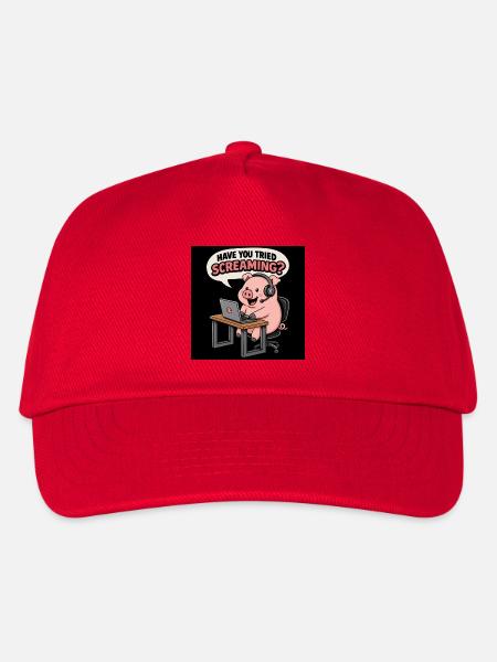Pig at the headset desk - Kids’ Baseball Cap - red