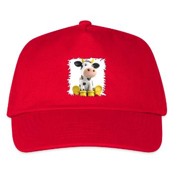 Kuh mit Gelben Stiefeln Cartoon - Kinder Basecap - Rot - Vorne