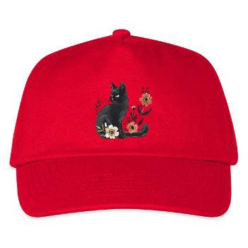 Dunkle Katze zwischen Frühlingsblumen - Kinder Basecap - Rot - Vorne